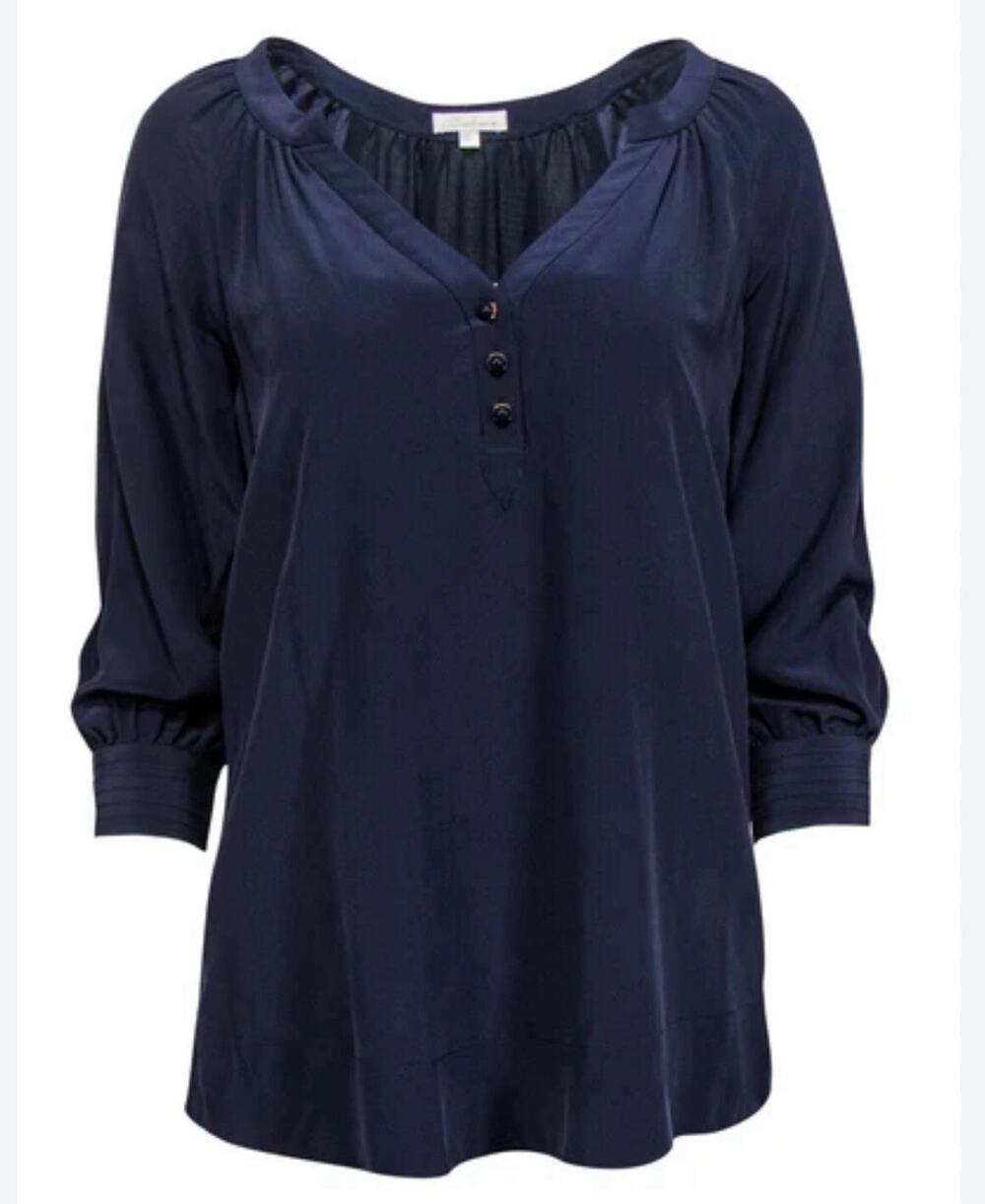 Shoshanna Navy Blue Silk tunic Blouse Long sleeve with poly lined, Size 6.